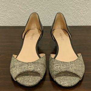 Nine West Vivie Black/White Peep Toe Wedge Sandal